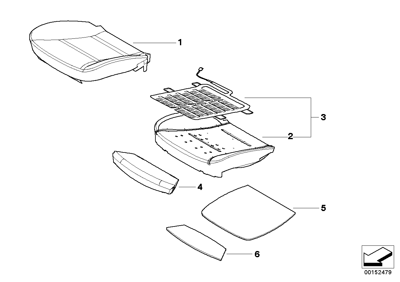 Seat, front, cushion and cover