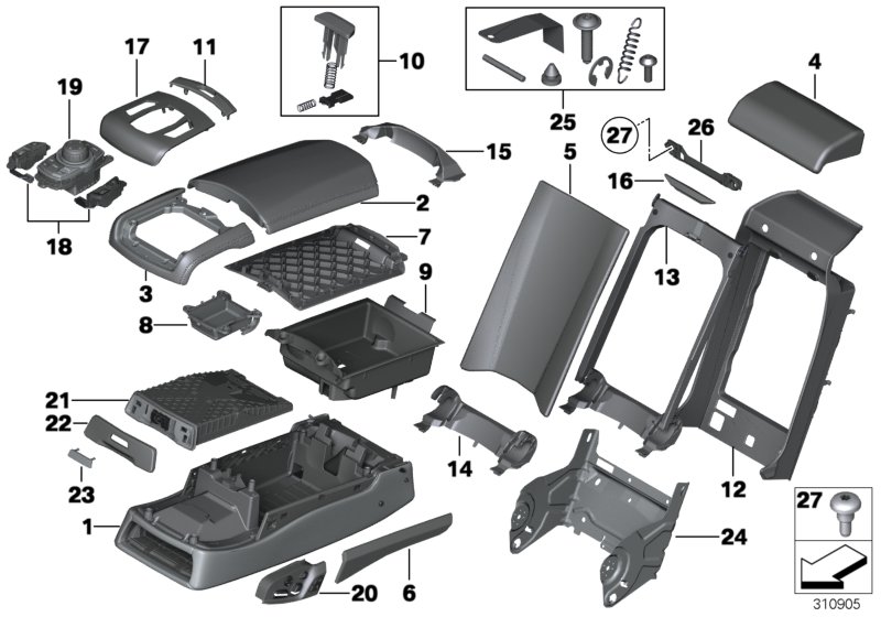 Seat, rear, centre armrest, multifunct.