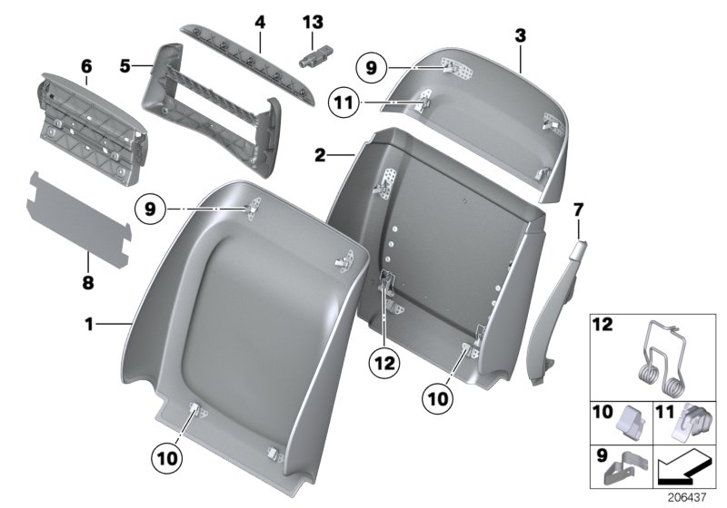 Set, front, backrest trims