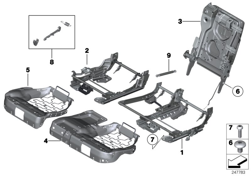 Seat, rear, seat frame