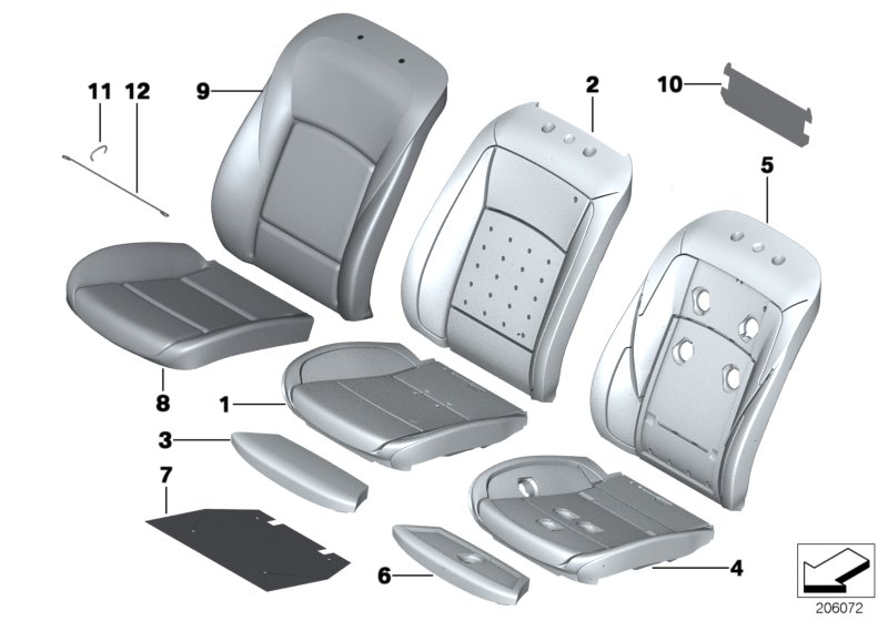 Seat, front, cushion and cover