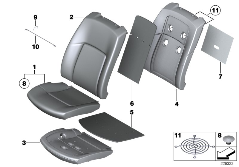 Seat, front, cushion, & cover, A/C seat