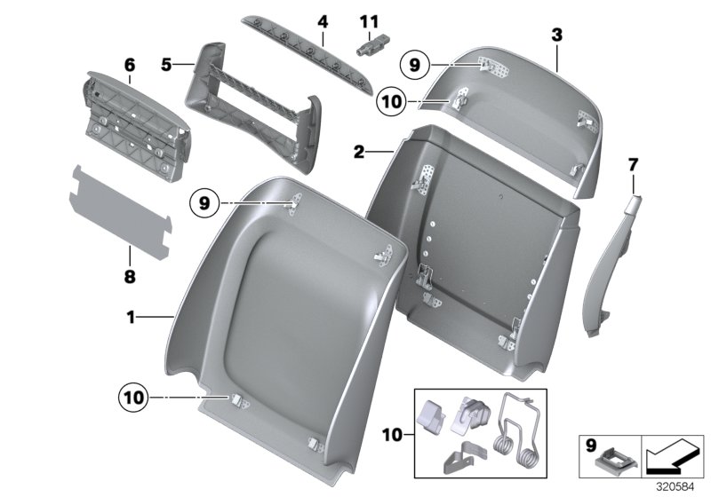 Set, front, backrest trims