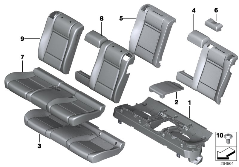 Seat,rear,cushion&cover, through-loading