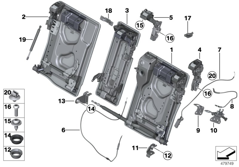 Seat, rear, seat frame
