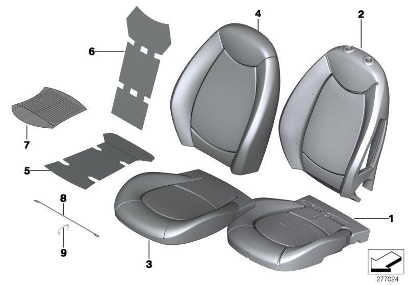 Seat, front, cushion and cover