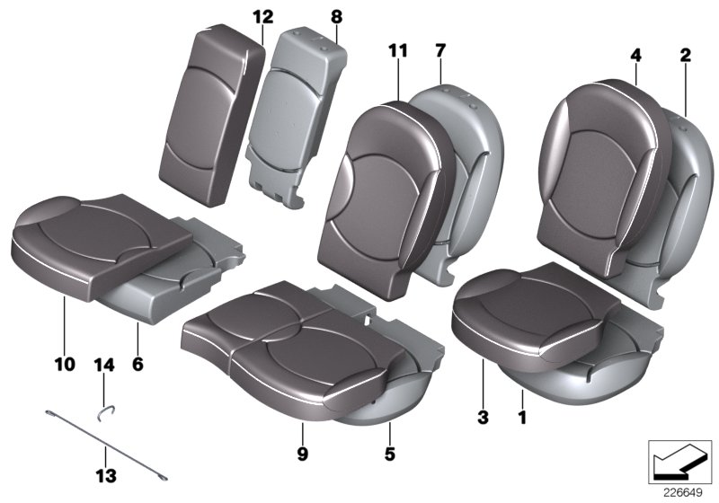 Seat,rear,cushion&cover, through-loading