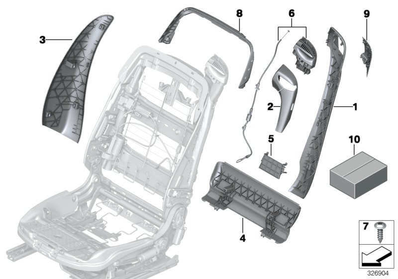 Set, front, backrest trims