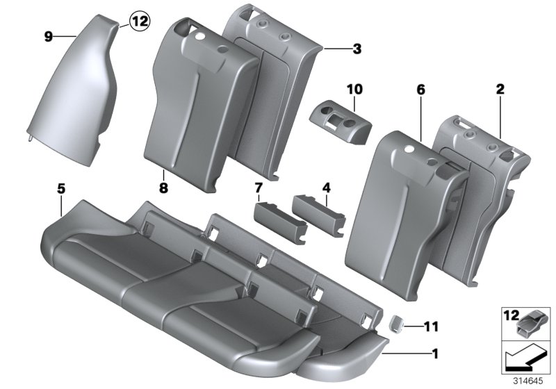 Seat,rear,cushion&cover, through-loading
