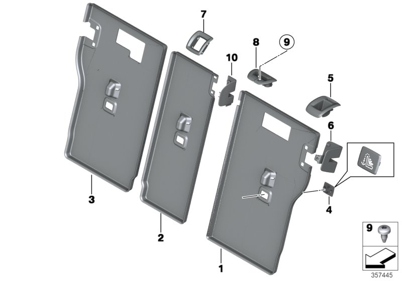 Seat, rear, seat trims