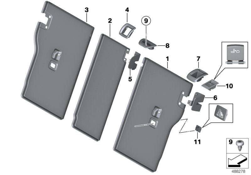 Seat, rear, seat trims