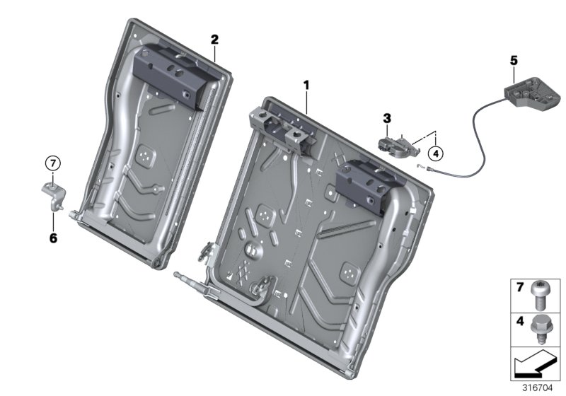 Seat, rear, seat frame, basic seat
