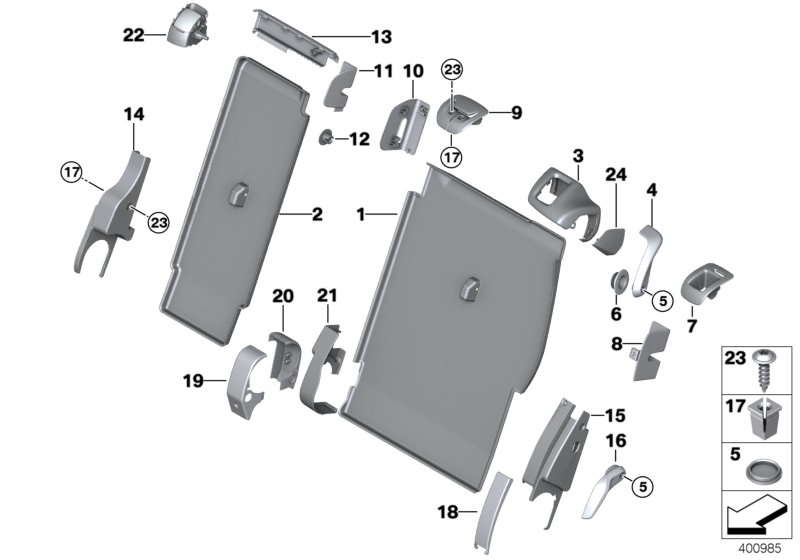 Seat, rear, backrest trims