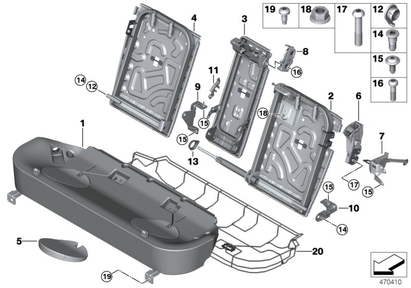 Seat, rear, seat frame, basic seat