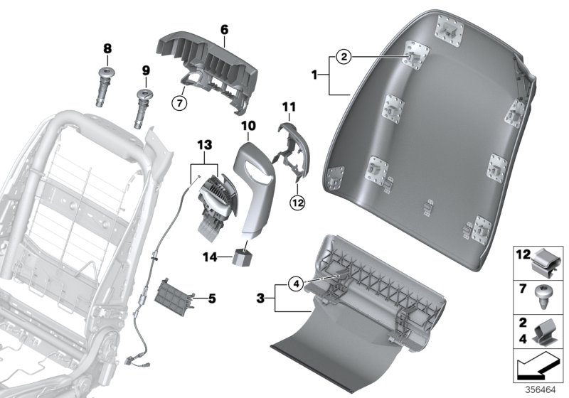 Set, front, backrest trims