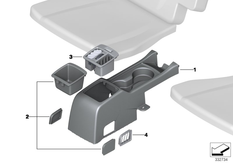 Seat, rear, centre console, 3rd row