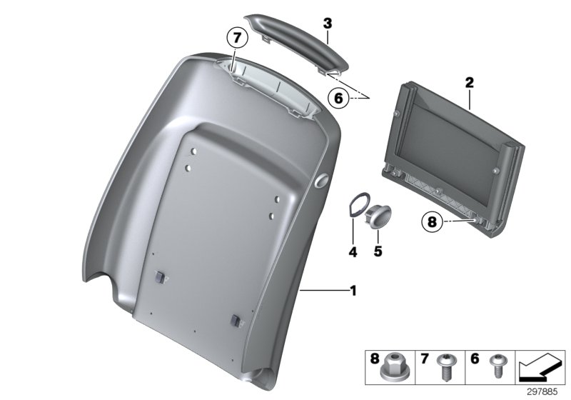 Seat, front, rear panel