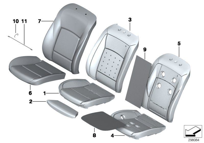 Seat, front, cushion and cover