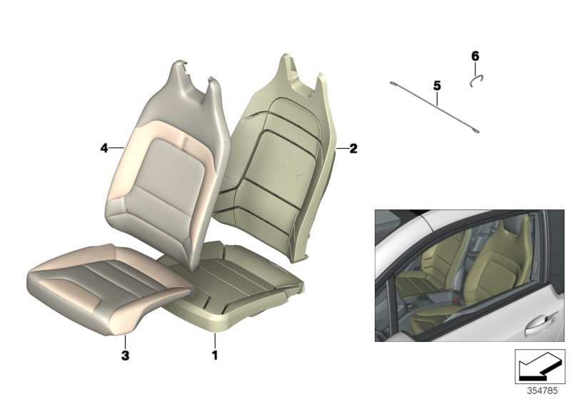 Seat, front, cushion and cover
