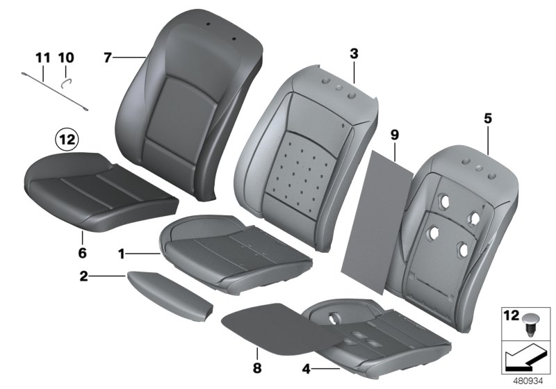 Seat, front, cushion and cover, Lines
