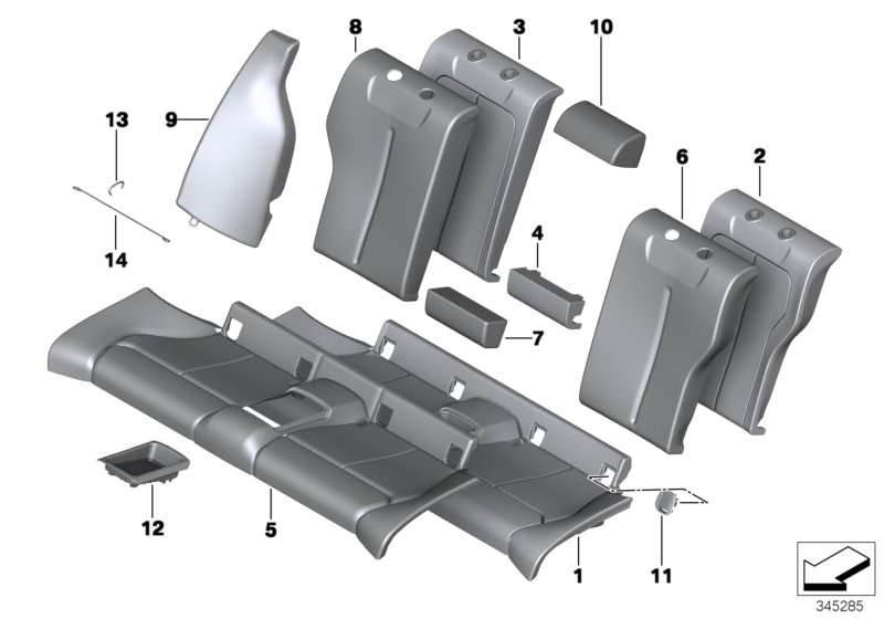 Seat,rear,cushion&cover, through-loading