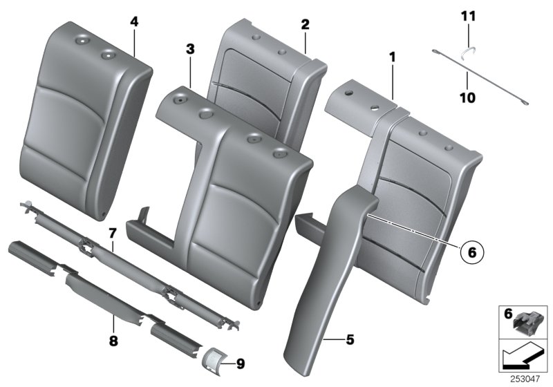 Seat,rear,cushion&cover, through-loading