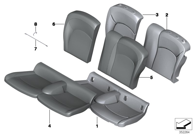 Seat,rear,cushion&cover, through-loading