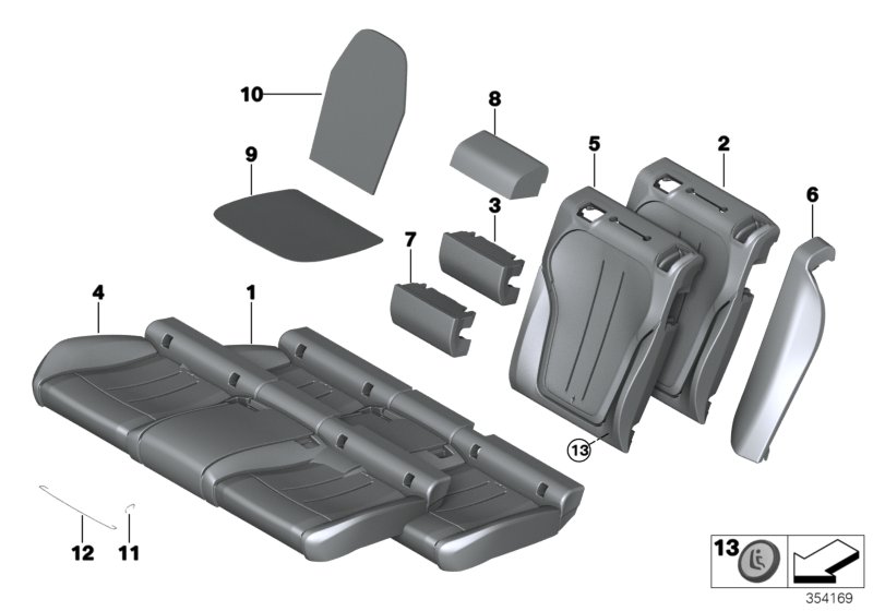 Seat,rear,cushion&cover, through-loading