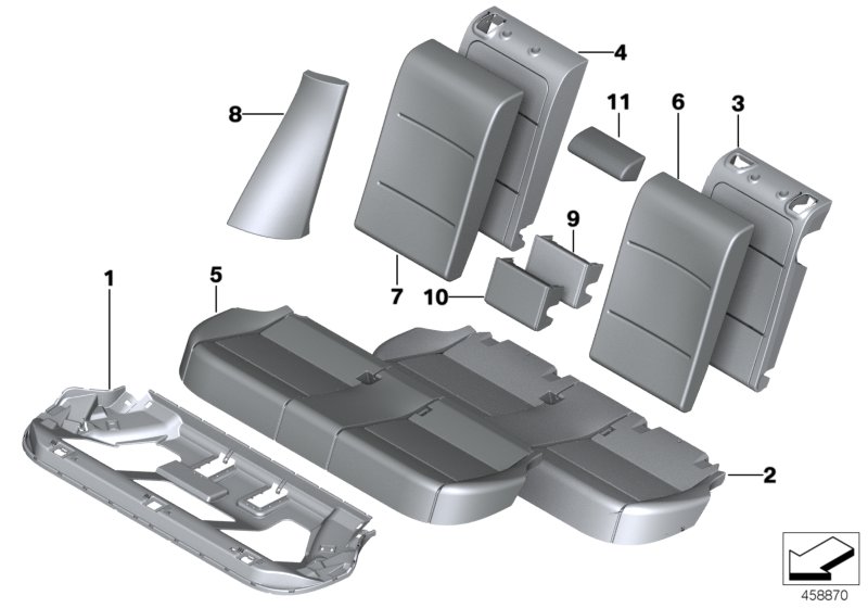 Seat,rear,cushion&cover, through-loading