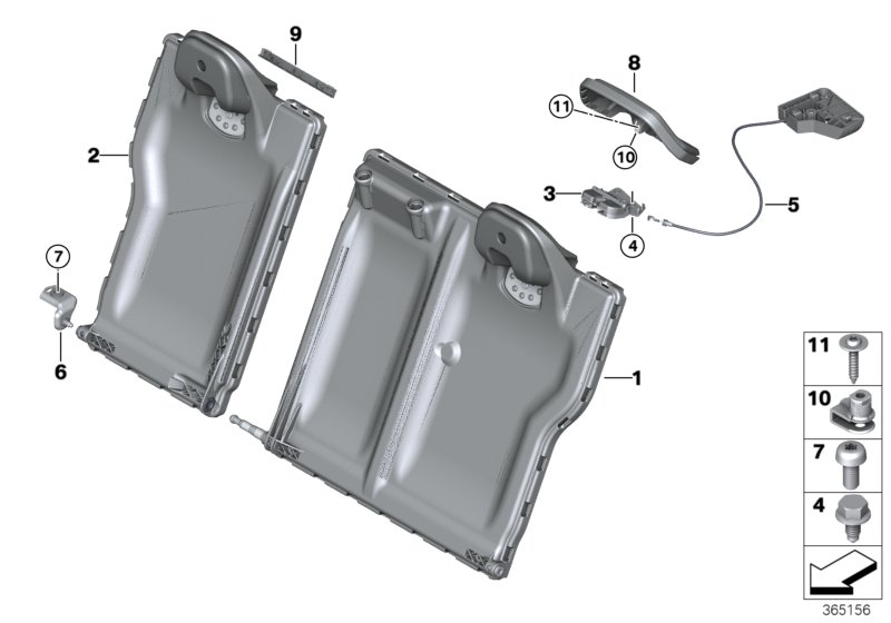 Seat, rear, seat frame, basic seat