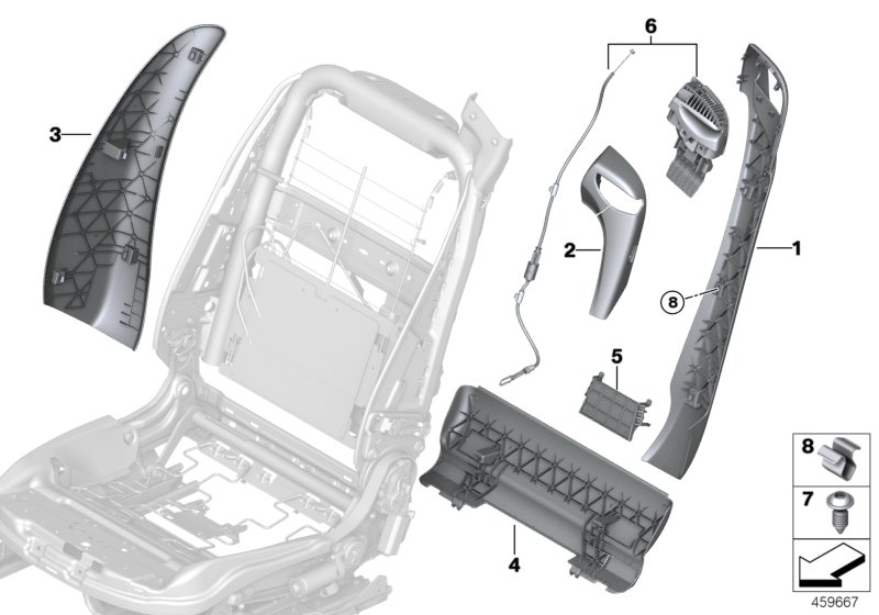 Set, front, backrest trims