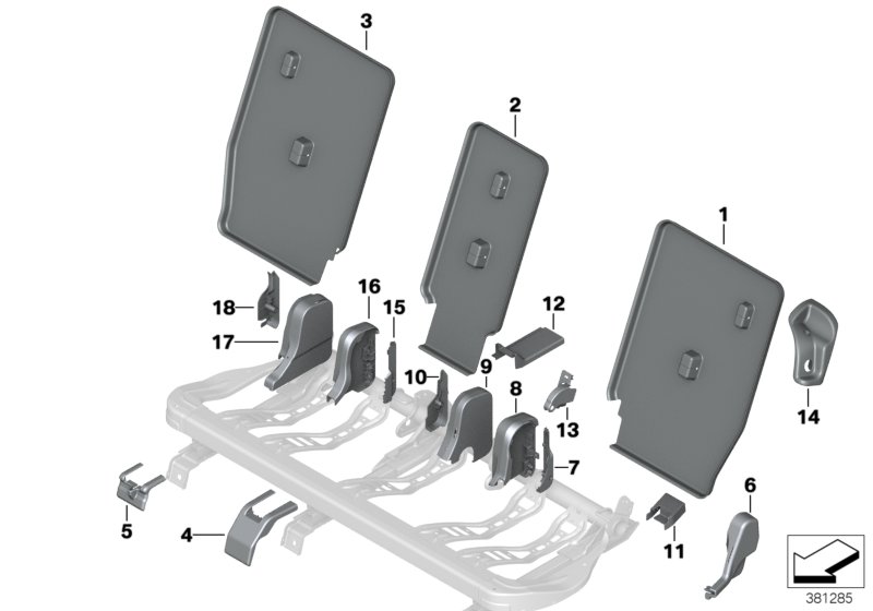 Seat, rear, seat trims