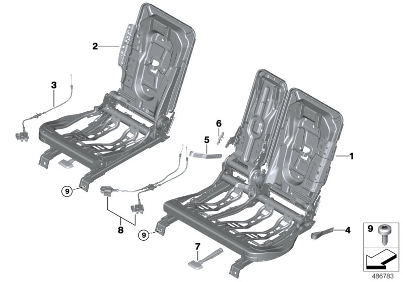 Seat, rear, seat frame