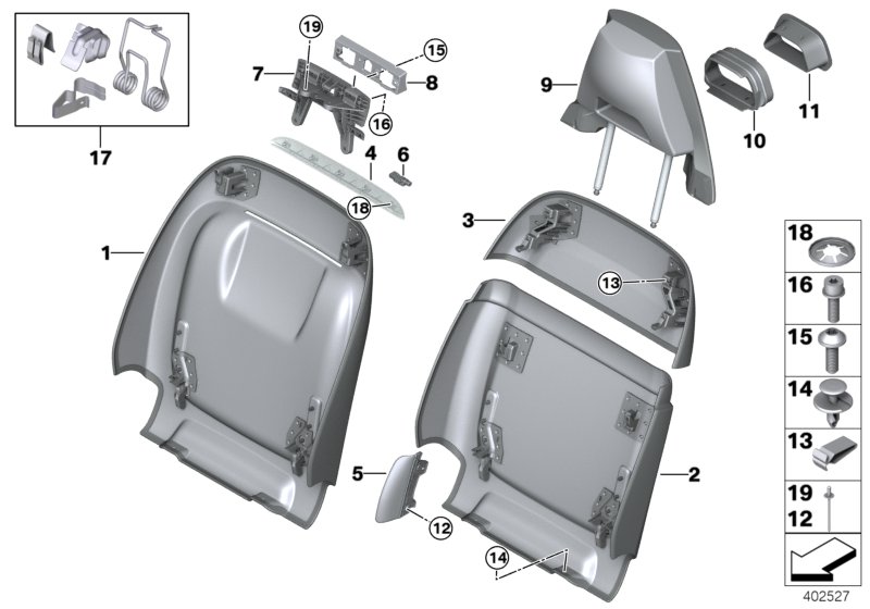 Set, front, backrest trims