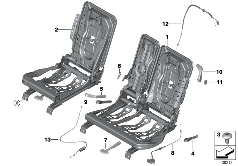 Seat, rear, seat frame