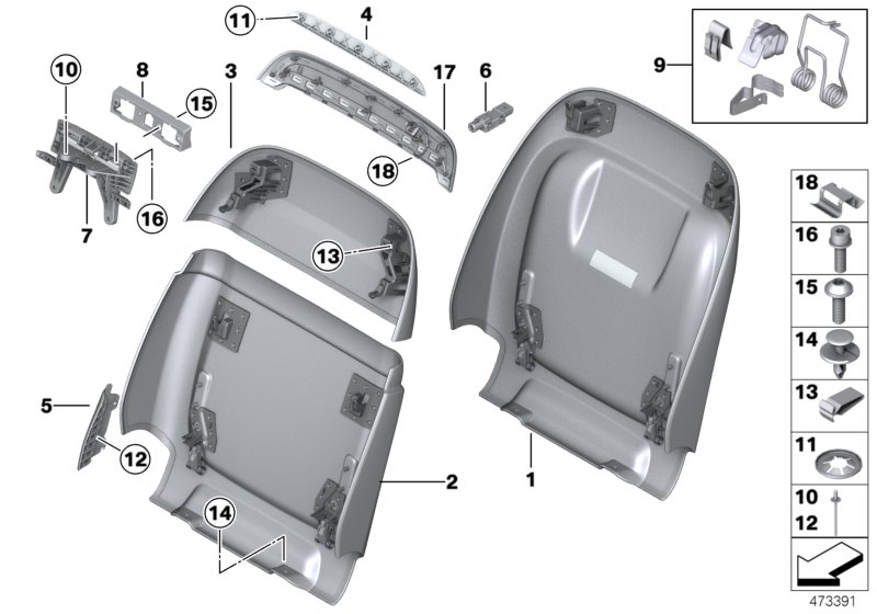 Set, front, backrest trims