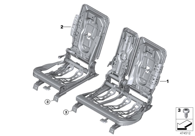 Seat, rear, seat frame