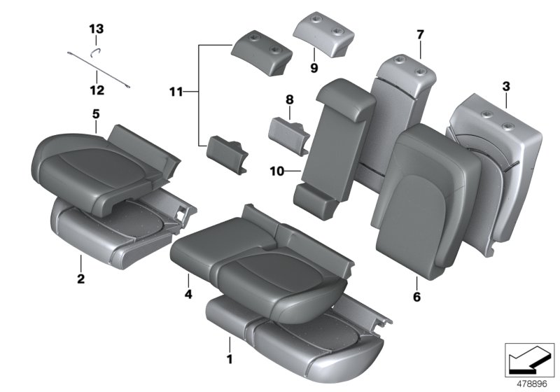 Seat, rear, cushion and cover
