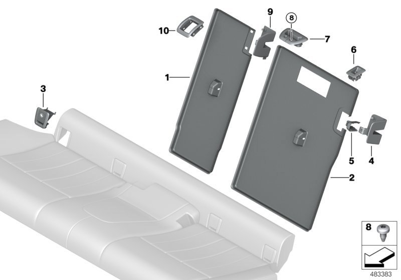Seat, rear, seat trims