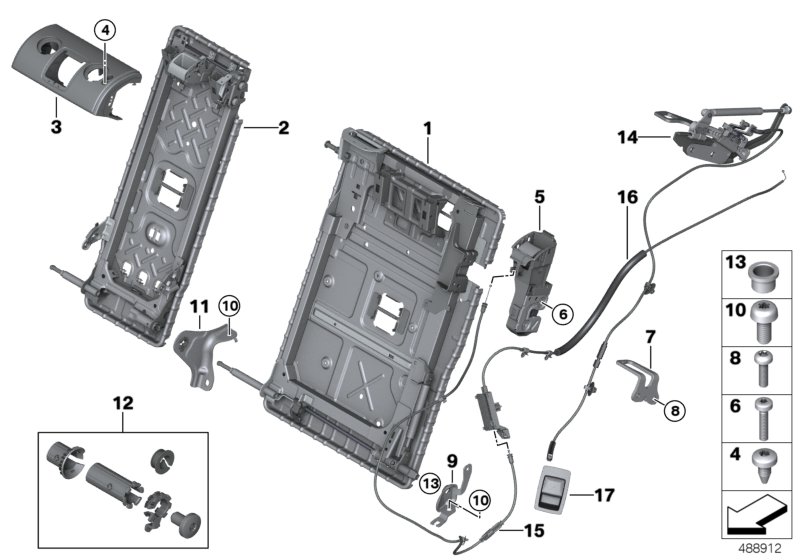 Seat, rear, seat frame