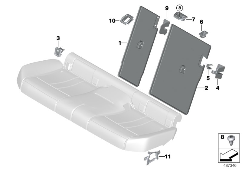 Seat, rear, seat trims