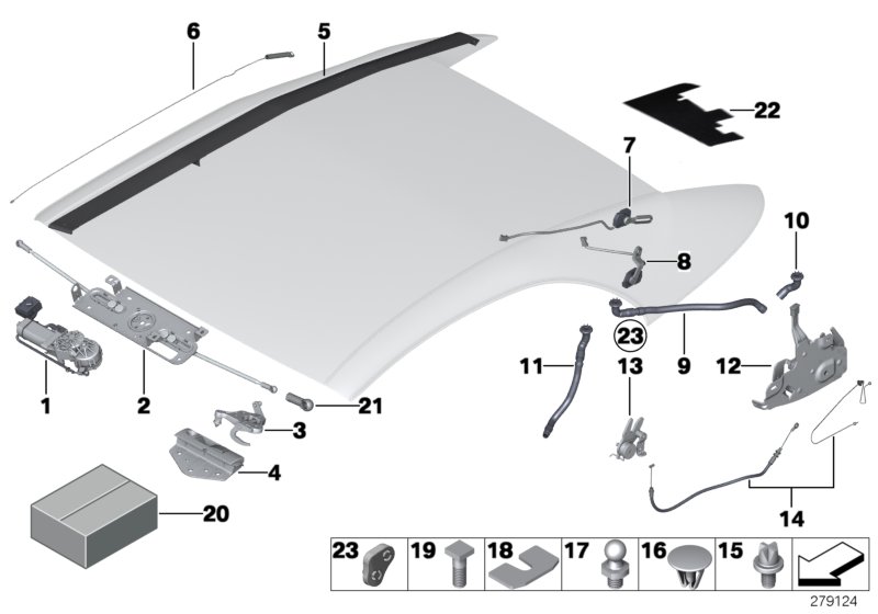 Folding top mounting parts