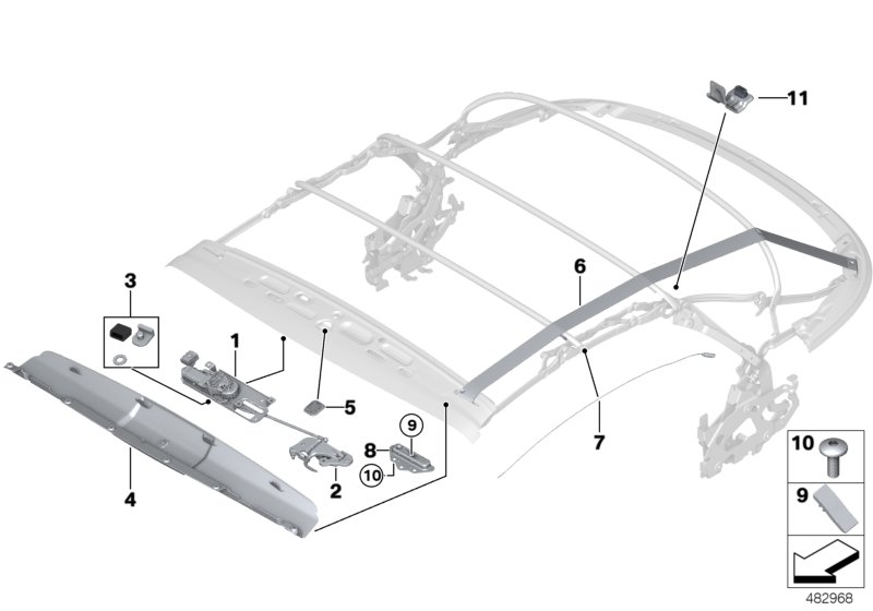 Folding top mounting parts