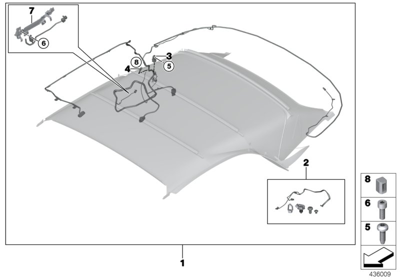Convertible top, wiring harness