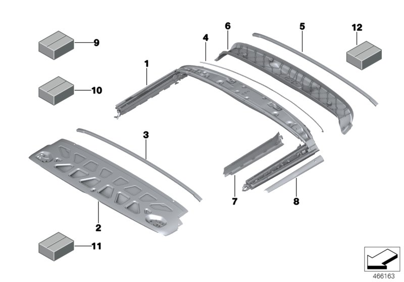 Convertible top box, front