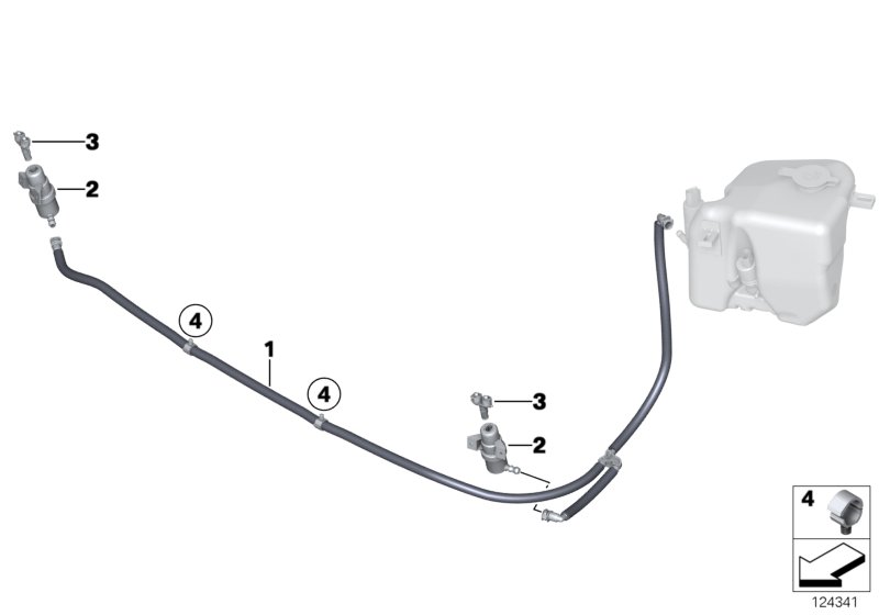 Hose lines, headlight washer system