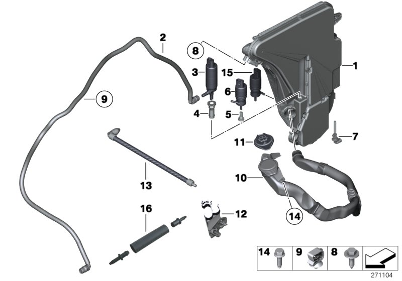 Reservoir,windscr./headlight washer sys.