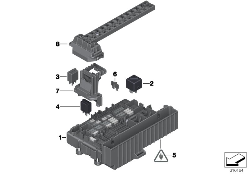 Single parts, distribution box, front