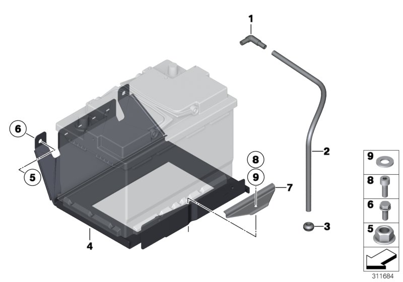 Mounting & attachm. parts f. 2nd battery