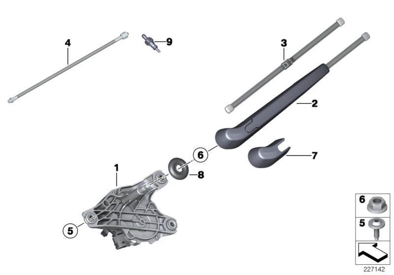Single parts for rear window cleaning
